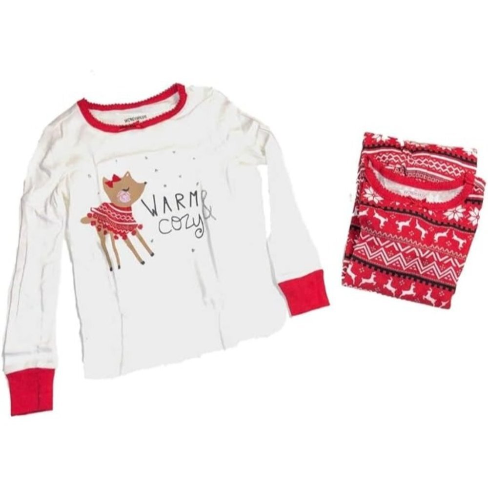 Wonder Kids 3- Piece Tight Fit Pajama Set - Warm & Cozy - 4T Red